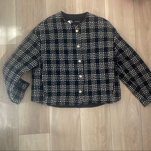 Women's Black and White Plaid Jacket - Zara - women’s size XS